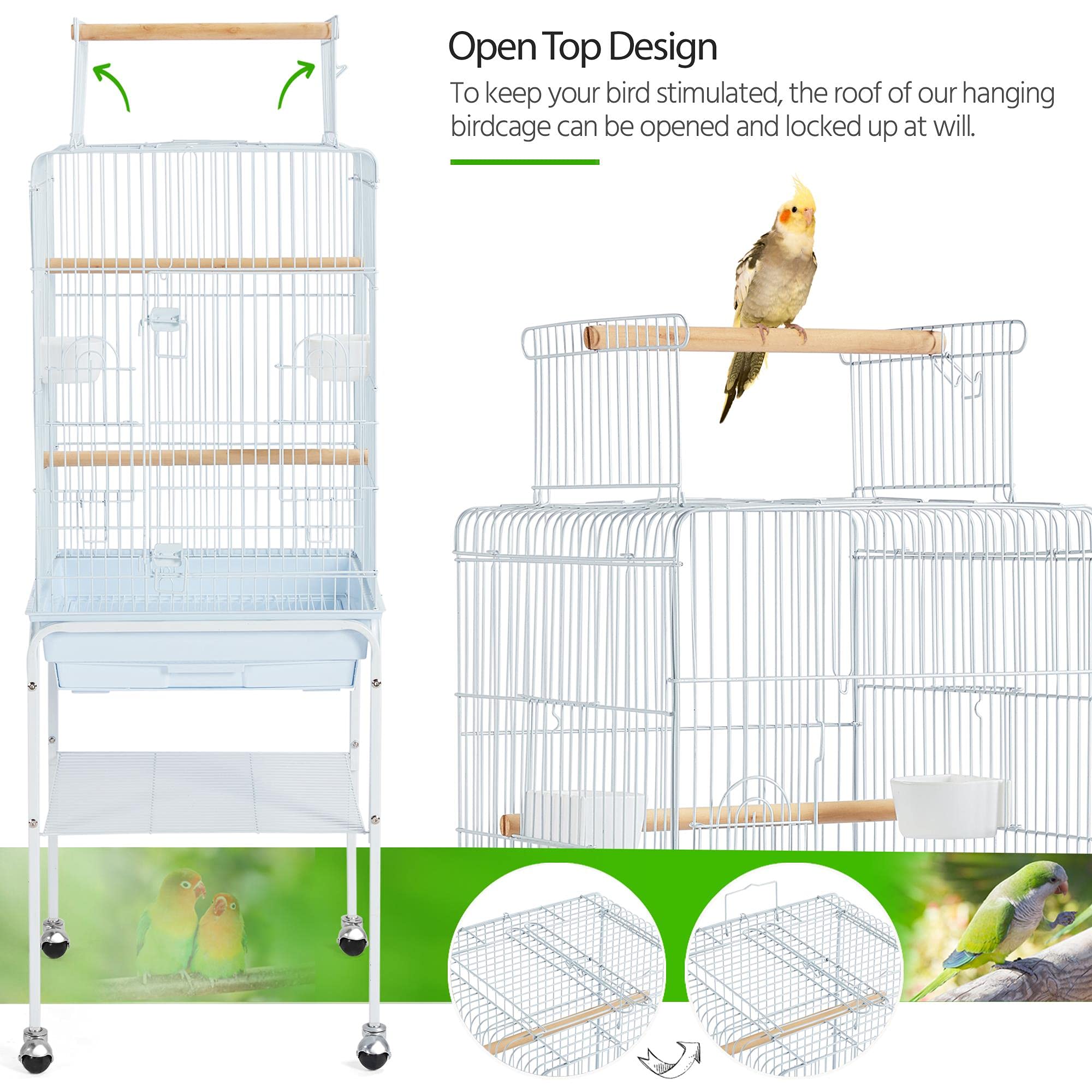 Yaheetech Play Open Top Parrot Bird Cages for Sun Parakeet Cockatiel Green Cheek Conure Lovebird w/Detachable Rolling Stand, Whi